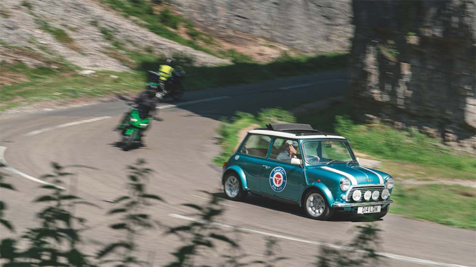 Classic Mini road trip Mini driving Cheddar